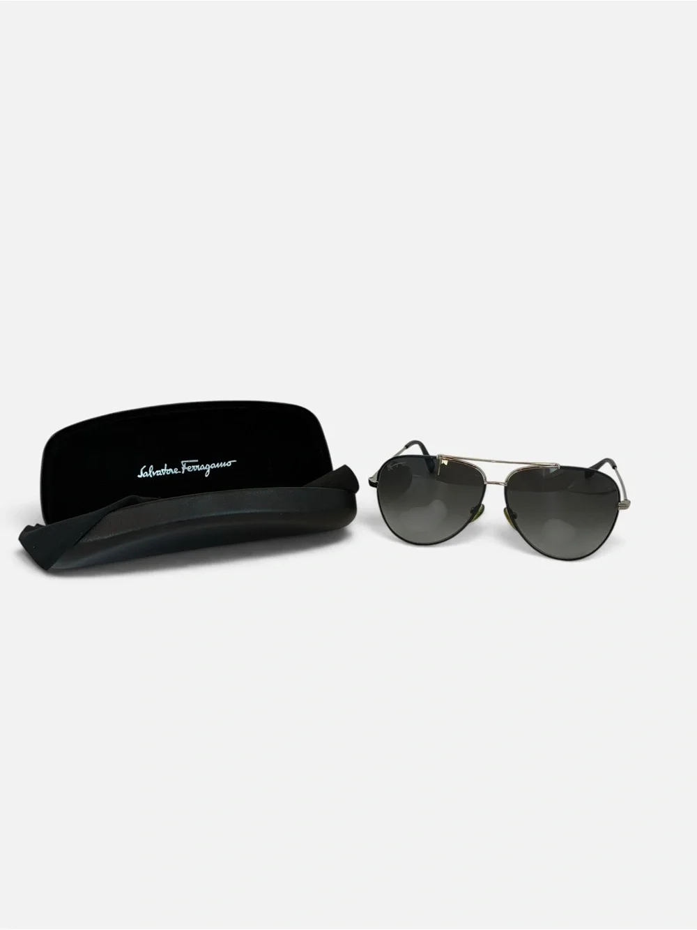 Salvatore Ferragamo Aviator Sunglasses in Black and Silver-Tone - Picture 1 of 6